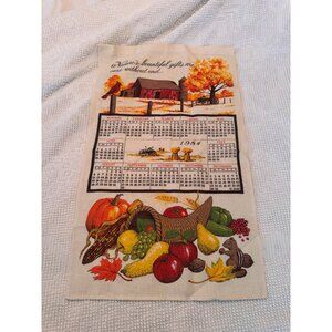 1984 Calendar Tea Towel Cotton Autumn Harvest Design Farmhouse Decor 16" X 27"